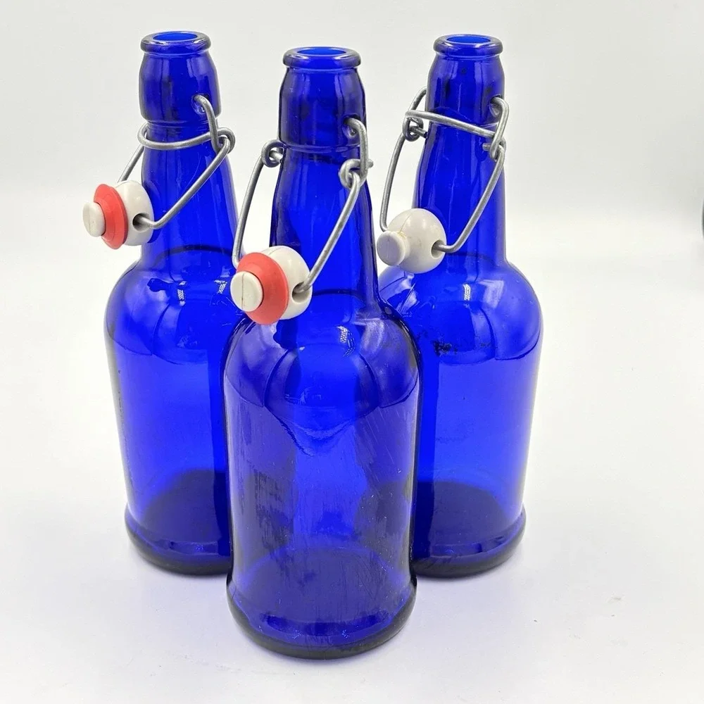 Cobalt Blue Bottles With Stoppers‎ Set of 3 VTG Read